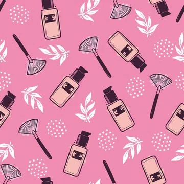 Hand drawn seamless pattern of makeup Stock Illustration