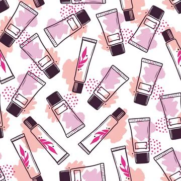 Hand drawn seamless pattern of makeup cosmetic cream Stock Illustration