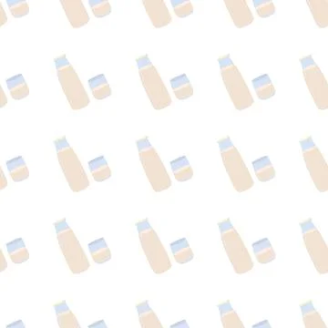 Hand drawn seamless pattern with milk in bottle and glass for wallpaper design. Stock Illustration
