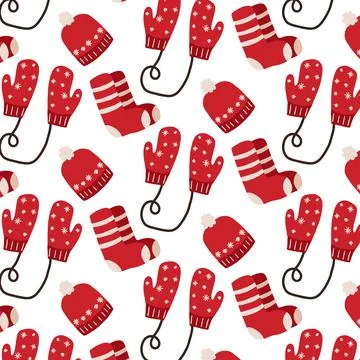 Hand-drawn seamless pattern with mittens Stock Illustration