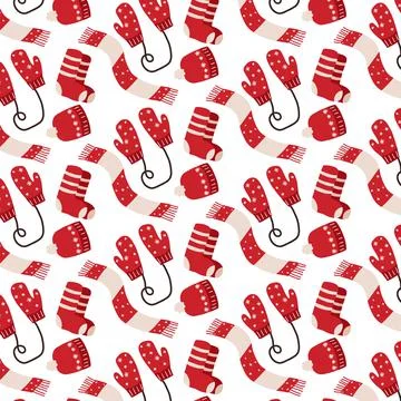 Hand-drawn seamless pattern with mittens Stock Illustration