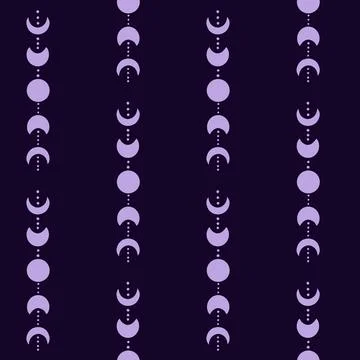 Hand drawn seamless pattern with moon phases in vertical line on dark purple Illustrazione stock