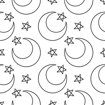 Hand drawn seamless pattern of moon and stars Illustrazione stock