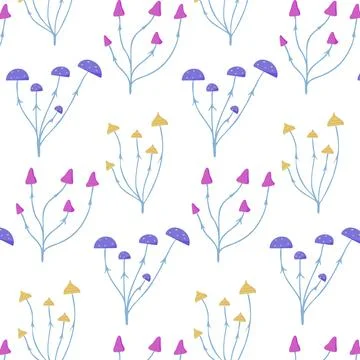 Hand-drawn seamless pattern with mushrooms. Stock Illustration