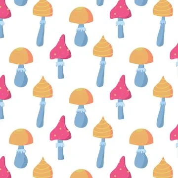 Hand-drawn seamless pattern with mushrooms. Illustrazione stock