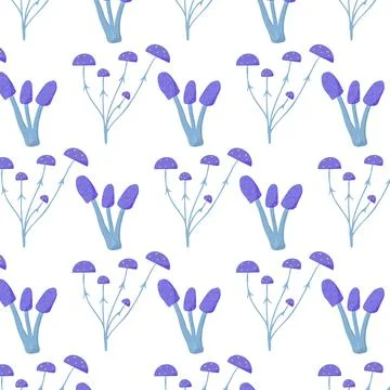 Hand-drawn seamless pattern with mushrooms. Stock Illustration