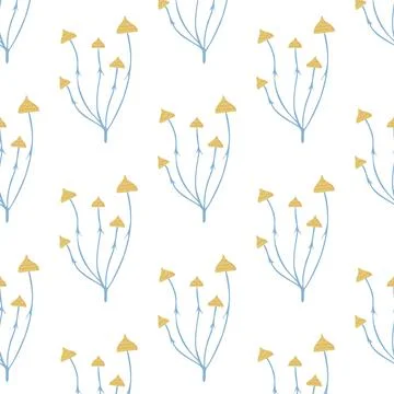 Hand-drawn seamless pattern with mushrooms. Stock Illustration