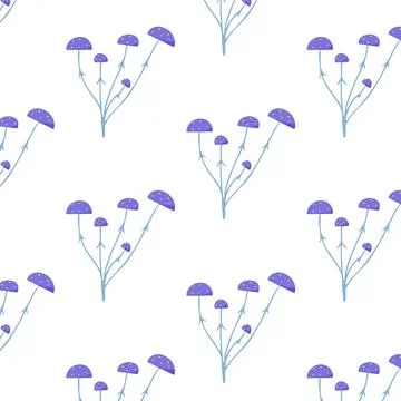 Hand-drawn seamless pattern with mushrooms. Illustrazione stock
