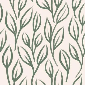Hand drawn seamless pattern with muted pastel flowers, neutral beige sage green Stock Illustration