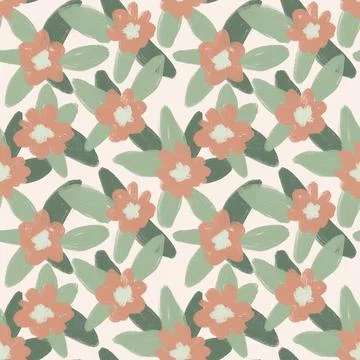 Hand drawn seamless pattern with muted pastel flowers, neutral beige sage green Stock Illustration
