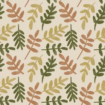 Hand drawn seamless pattern with muted pastel flowers, neutral beige sage green Stock Illustration