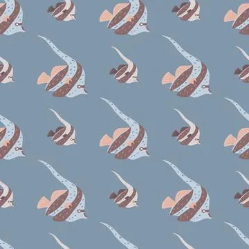 Hand drawn seamless pattern with nature aqua imperial angelfish elements. Pas Stock Illustration