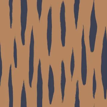 Hand drawn seamless pattern of navy blue abstract lines brushstrokes on beige Stock Illustration