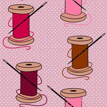 Hand drawn seamless pattern with needle thread sewing crafts dressmaking items Stockillustratie