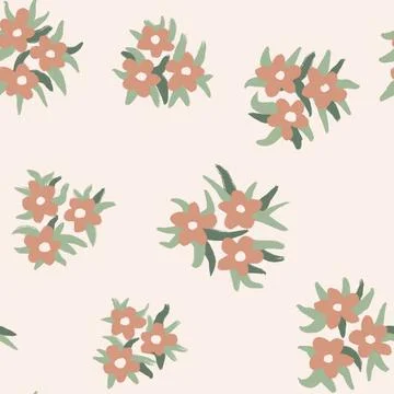Hand drawn seamless pattern with neutral beige sage green shabby chic flower Stock Illustration
