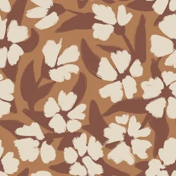 Hand drawn seamless pattern with neutral beige brown shabby chic flower floral Illustrazione stock