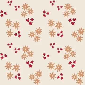 Hand drawn seamless pattern with neutral beige red marsala shabby chic flower Stock Illustration