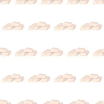 Hand drawn seamless pattern with nougat sweets for background design. Stock Illustration