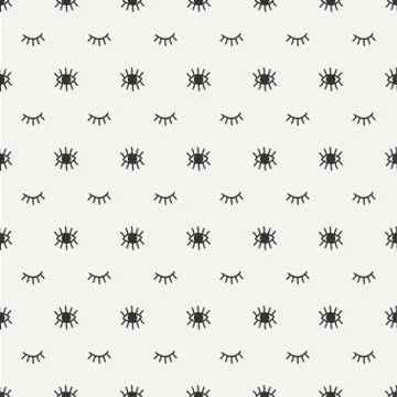 Hand drawn seamless pattern with open and close eyes. Wrapping paper. Abstract Stock Illustration