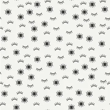 Hand drawn seamless pattern with open and close eyes. Wrapping paper. Abstract Stock Illustration
