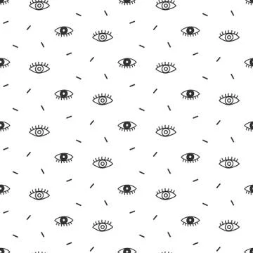 Hand drawn seamless pattern with open and winking eyes isolated on white Stock Illustration