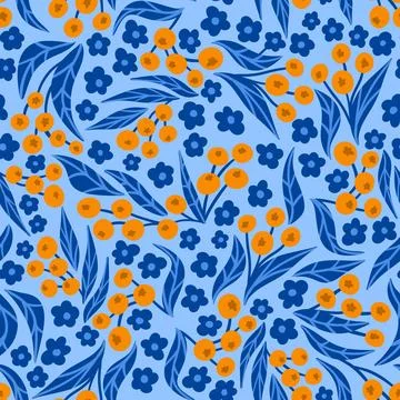 Hand drawn seamless pattern with orange berry berries on turquoise background 스톡 일러스트