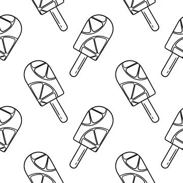 Hand drawn seamless pattern orange ice cream Stock Illustration