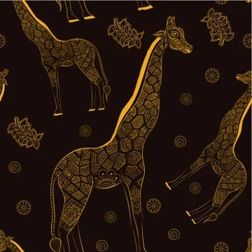 Hand drawn seamless pattern: ornamental animal african giraffe. Stock Illustration