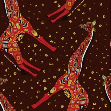 Hand drawn seamless pattern: ornamental animal african giraffe. Stock Illustration