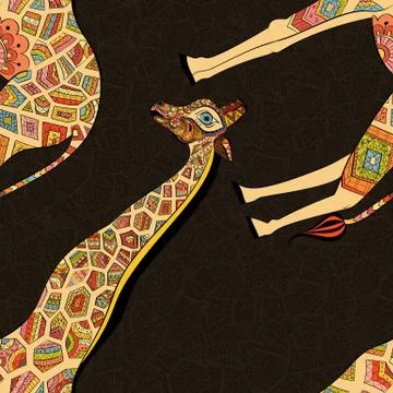 Hand drawn seamless pattern: ornamental animal african giraffe. 스톡 일러스트