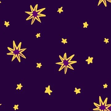 Hand drawn seamless pattern of outer space galaxy astronaut in purple blue Stock Illustration