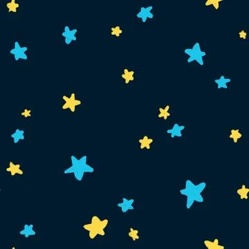 Hand drawn seamless pattern of outer space galaxy astronaut in purple blue Stock Illustration
