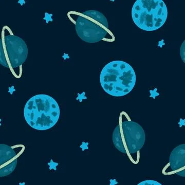 Hand drawn seamless pattern of outer space galaxy astronaut in purple blue Illustrazione stock