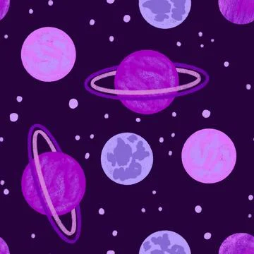 Hand drawn seamless pattern of outer space galaxy astronaut in purple blue Illustrazione stock