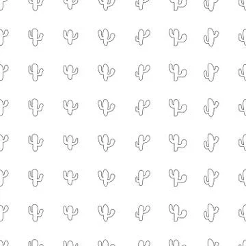 Hand drawn seamless pattern with outline cactus plant. Simple seamless cactus Stock Illustration