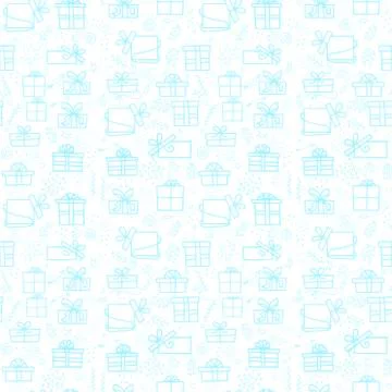 Hand drawn seamless pattern with outline gifts with bows in cartoon style. Do Stock Illustration
