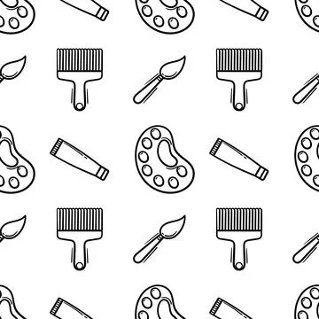 Hand drawn seamless pattern of painting equipment Stock Illustration
