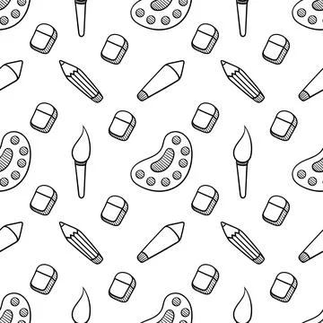 Hand drawn seamless pattern of painting equipment Illustrazione stock