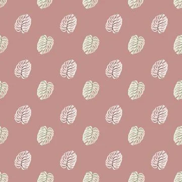 Hand drawn seamless pattern with pale little white monstera leaf elements. Pi 스톡 일러스트