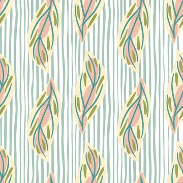 Hand drawn seamless pattern with pastel colorful leaf abstract ornament. Blue Stock Illustration