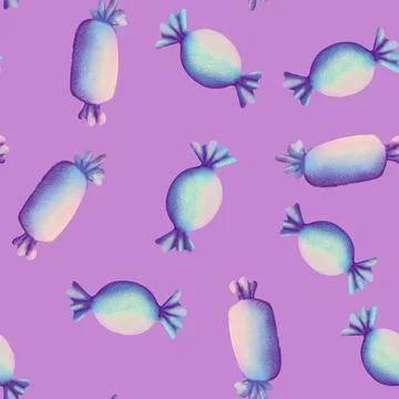 Hand drawn seamless pattern with pastel holographic dreamy dessert sweet food Stock Illustration
