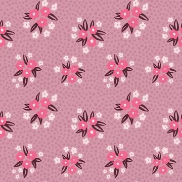 Hand drawn seamless pattern with pastel shabby chic pink lilac flower floral Stock Illustration