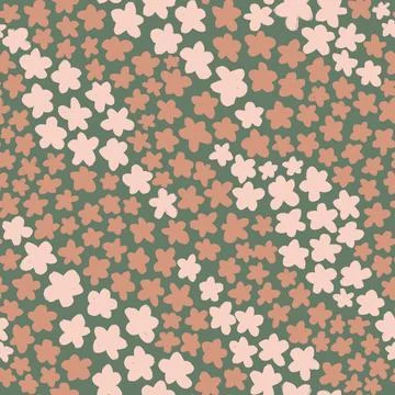 Hand drawn seamless pattern with pastel beige sage green flower floral elements Stock Illustration