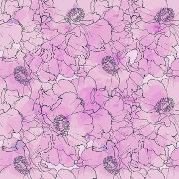 Hand drawn seamless pattern peony flowers Stock Illustration