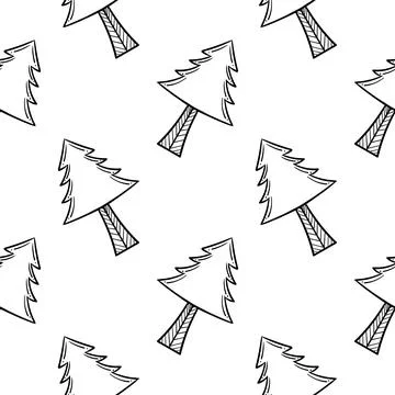 Hand drawn seamless pattern of pine trees Stock Illustration