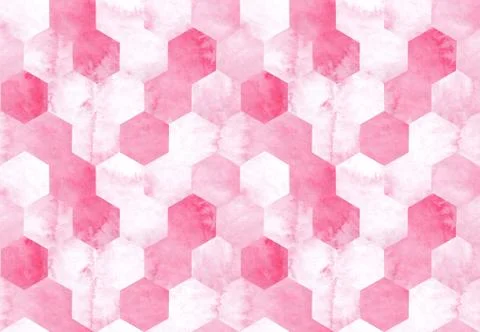 Hand drawn seamless pattern pink marble honeycombs watercolor Stock Illustration
