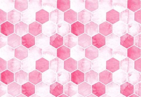 Hand drawn seamless pattern pink marble honeycombs watercolor Stock Illustration