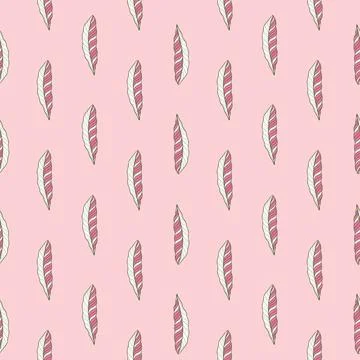 Hand drawn seamless pattern in pink colors with little feather silhouettes pr Stock Illustration