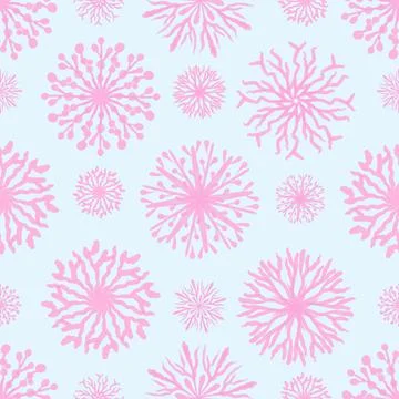 Hand drawn seamless pattern with pink watercolor snowflakes. Stock Illustration