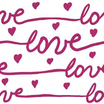 Hand drawn seamless pattern with pink st valentines day hearts love. Cute Stock Illustration